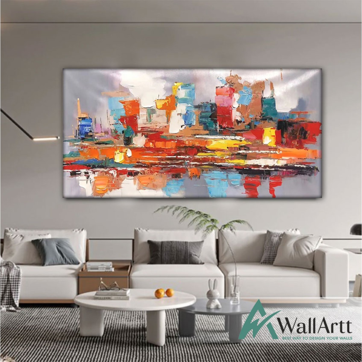 Abstract Colorful Buildings 3D Heavy Textured Partial Oil Painting